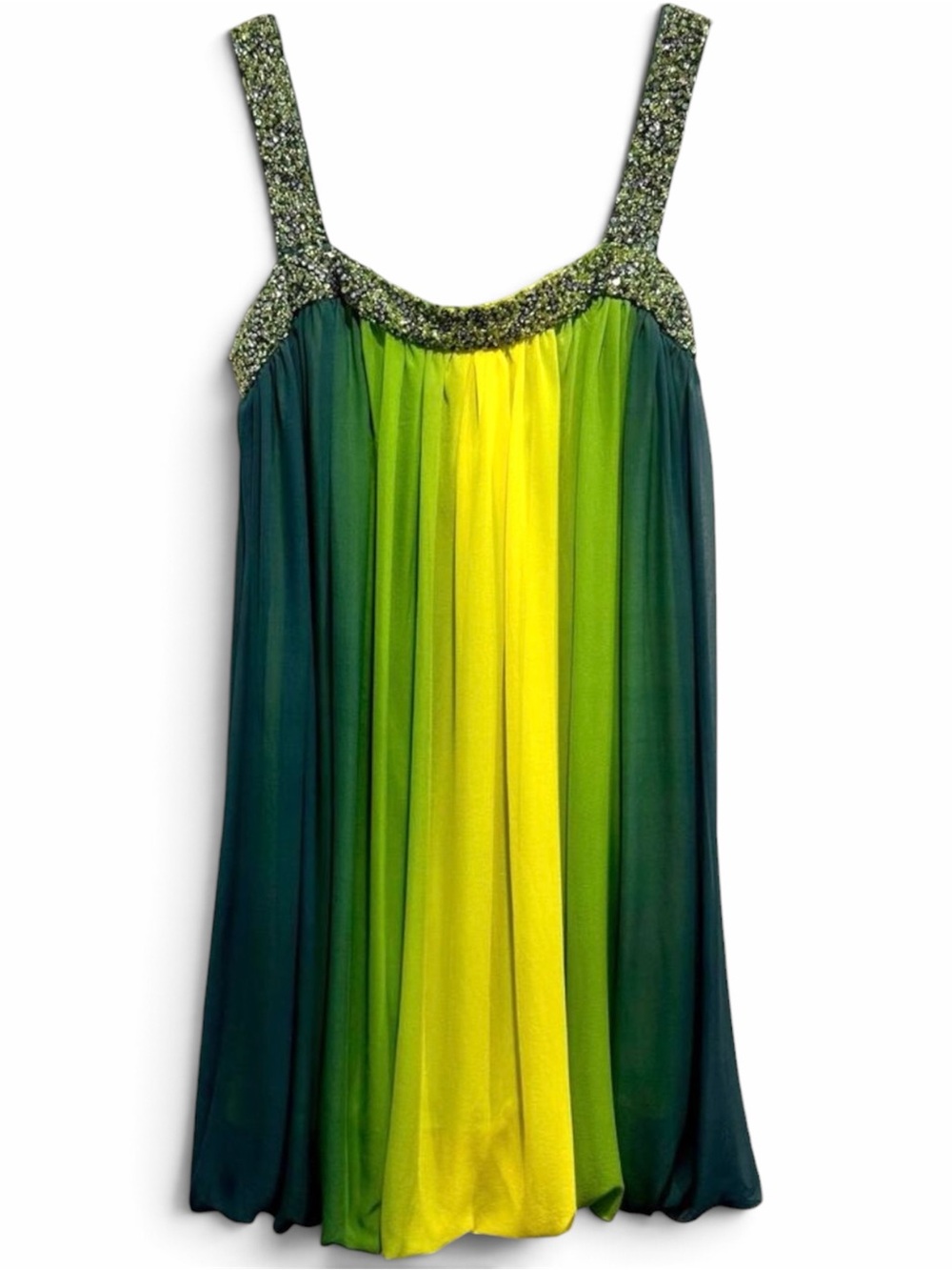Morrell Maxie Y2K Silk Ombré Bubble Hem Beaded Dress Size 8
